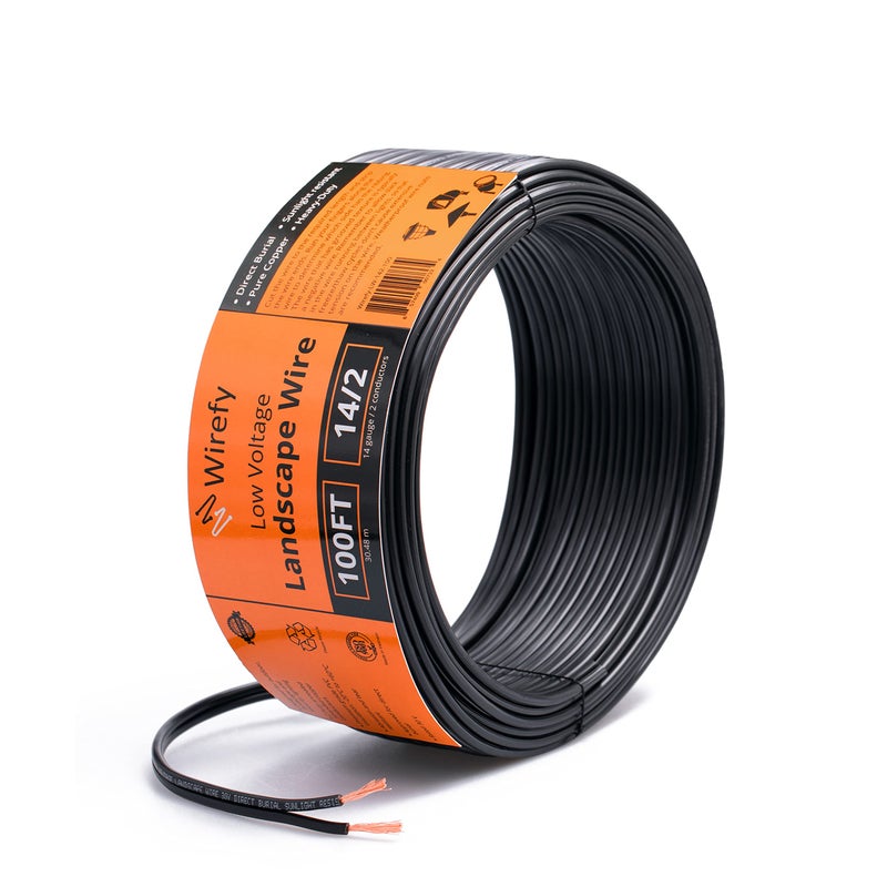 Wirefy 14/2 Low Voltage Landscape Wire 100 ft | Low Voltage Landscape Lighting Wire | Pure Copper | Outdoor Direct Burial | 14-Gauge 2-Conductor 100 Feet | UL Listed - Image 1